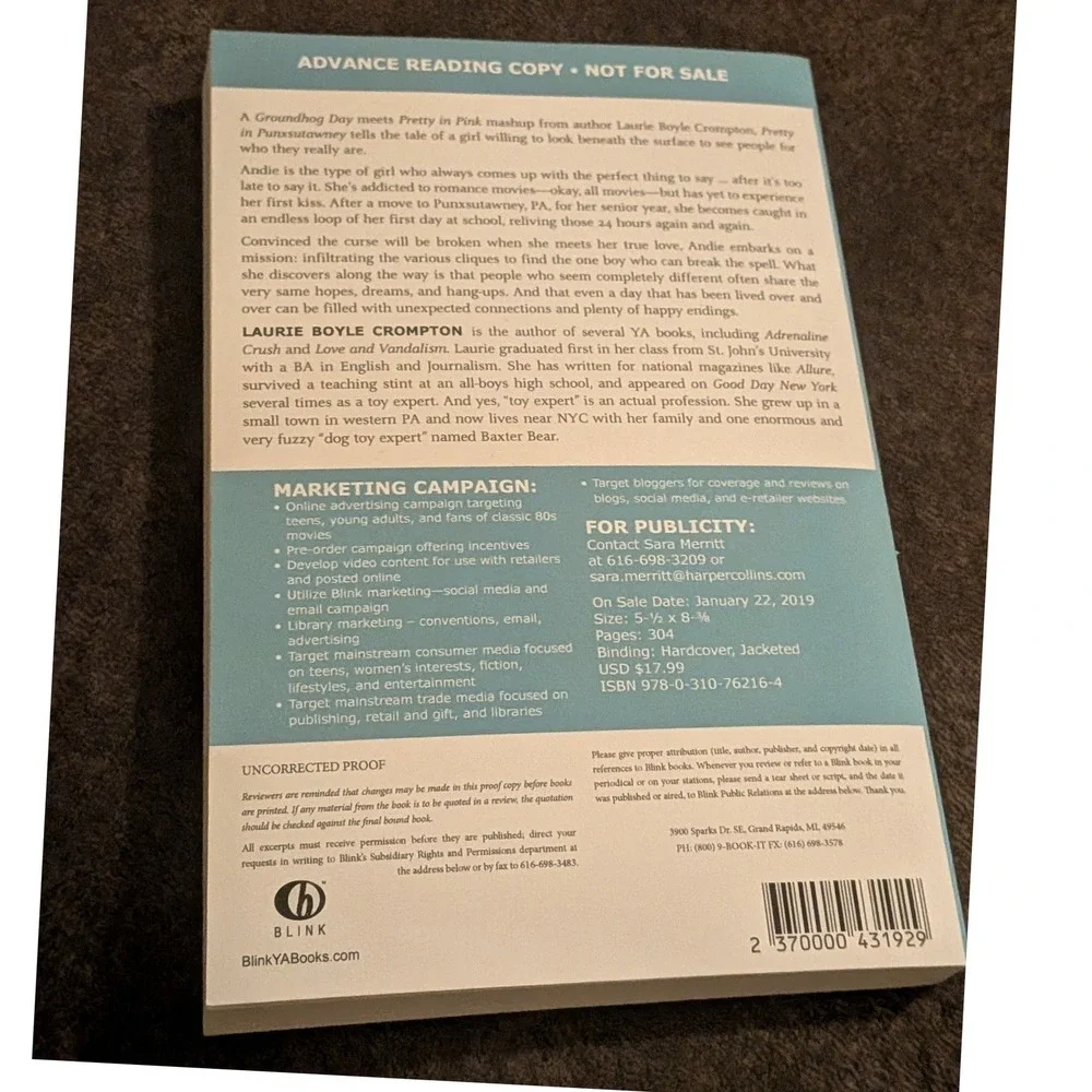 Pretty in Punxsutawney Laurie Boyle Crompton Signed ARC Paperback 2019 YA Novel